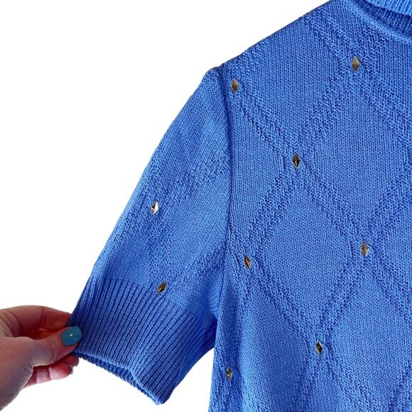 St John Sport Essentials‎ Womens S Rhinestone Turtleneck Knit Marie Gray Blue - Picture 2 of 7